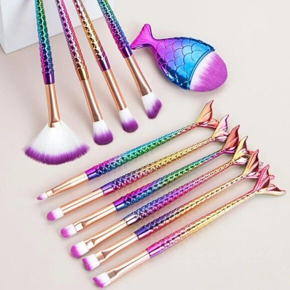 11pc Mermaid Makeup Brushes Set - Picture 1 of 8